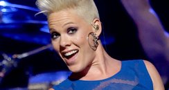 Pink performs live on stage